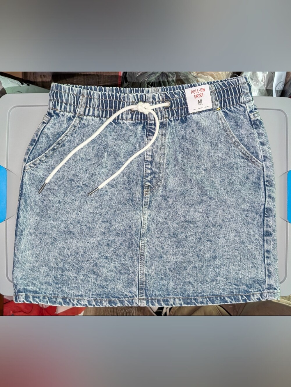 NWT Celebrity Pink Acid Wash Denim Skirt Size Medium Drawstring Y2K Grunge